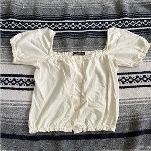 Brandy Melville Women’s Puff Sleeve White Button Down Blouse One Size